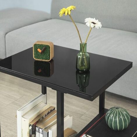 SoBuy FBT65-SCH Beistelltisch mit Glasplatte Sofatisch Glastisch Couchtisch mit 3 Ablagen schwarz, BHT ca.: 65x55x35cm