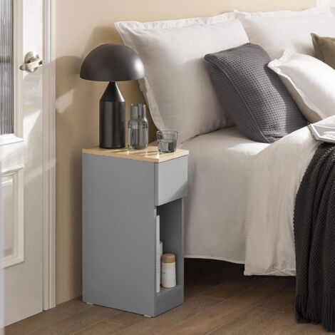 SoBuy FBT111-HGx2 Nachttisch 2er Set mit Schublade für Boxspringbett Sofatisch 2 stücke Beistelltisch schmal Telefontisch Nachtschrank Nachtkommode Hellgrau BHT ca.: 20x60x35cm