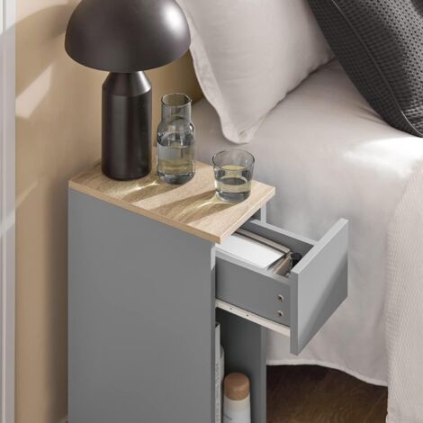 SoBuy FBT111-HGx2 Nachttisch 2er Set mit Schublade für Boxspringbett Sofatisch 2 stücke Beistelltisch schmal Telefontisch Nachtschrank Nachtkommode Hellgrau BHT ca.: 20x60x35cm