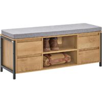 SoBuy FSR149-N Schuhbank Schuhschrank mit Sitzbank Schuhtruhe Sitzkommode Sitzbank mit Stauraum Schuhregal mit Sitzfläche Dielenbank schmal Natur-Schwarz BHT ca. 110x45x35cm