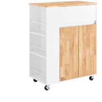 SoBuy Küchenwagen – Küchenmöbel mit Gummiholz-Arbeitsplatte, eigenständige Kücheneinheit für Esszimmer und Kaffeestation, Weiß, 70 × 40 × 90 cm, FKW132-WN