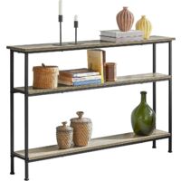 SoBuy FSB49-PZ Vintage Konsolentisch mit 3 Ablagen Metall Flurtisch Dekotisch Sideboard schmaler Beistelltisch Sofatisch Natur/Schwarz BHT ca: 120x77x20cm