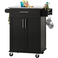 SoBuy FKW110-SCH Küchenwagen auf rollen Servierwagen Beistellwagen Rollwagen mit Arbeitsplatte mit Tür und Schublade Getränkewagen fürs Büro schwarz BHT ca.: 83x90x46cm