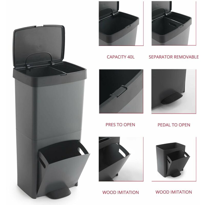 ARREGUI Basic CR202-B Cubo de basura y reciclaje de acero de 2 cubos,  mueble de reciclaje, 2 x 17 L (34 L), gris claro