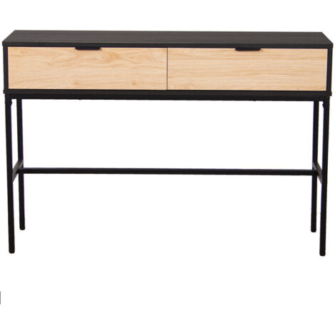 Console en métal noir et bois 2 tiroirs 120x35x80cm (1/5)