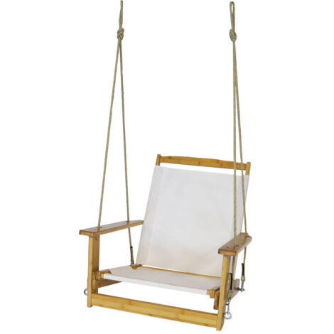 Chaise-hamac suspendue relaxante bois et tissu ivoire 70x101.5x95.5cm (1/3)