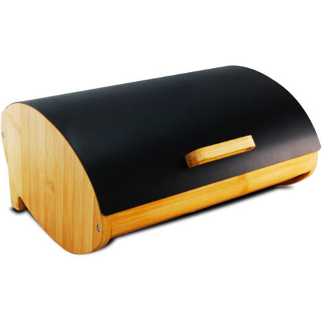 Boîte à pain en bambou et couvercle en métal noir 36x26.5x16cm (1/4)
