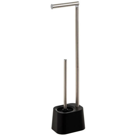 Dérouleur papier toilette et brosse WC plastique noir et métal chromé