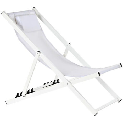 Chaise longue pliante chilienne en aluminium et tissu blanc 102x63x98cm (1/5)
