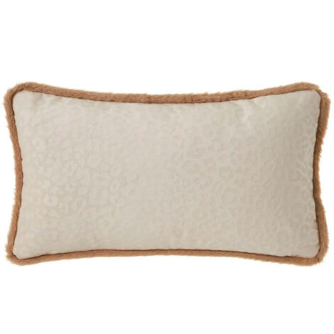 Coussin rectangulaire tissu beige et marron (1/3)