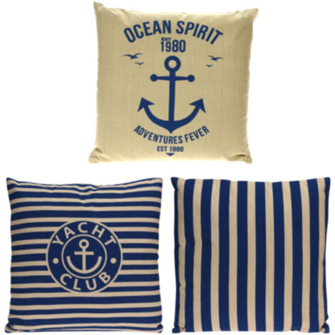 Set de 3 coussins en coton bleu et beige - 45x45cm (1/3)