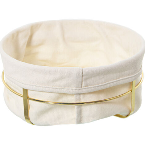 Corbeille à pain ronde en métal doré et intérieur en coton blanc (1/3)
