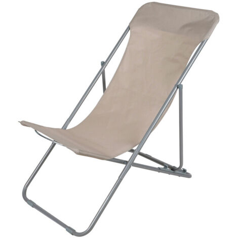Chaise longue pliante chilienne métal taupe 85x56x90cm (1/3)