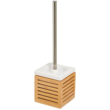 Brosse WC en bambou et céramique blanche 11x11x37cm (1/3)