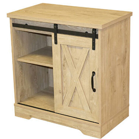 M&S – Commode enfant en bois MDF 70x39.5x71.5cm – 1 porte coulissante – Finition imitation bois naturel – Charge max 50kg (1/6)