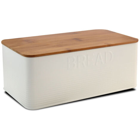 Boîte à pain en métal blanc et couvercle bambou (1/3)