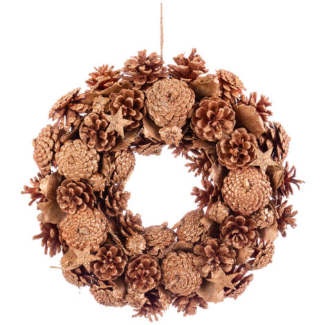 Couronne de l'Avent décoration Noël pommes de pin dorées (1/3)