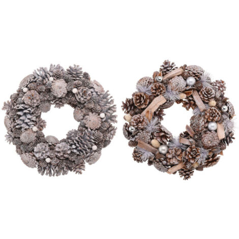 Set de 2 couronnes de l'Avent décoration Noël pommes de pin 32cm (1/3)