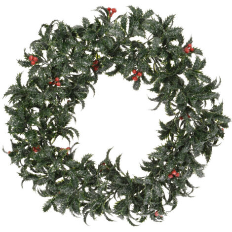 Couronne de l'Avent enneigée synthétique décoration Noël Houx - 35cm (1/3)
