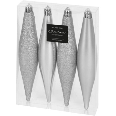 Set de 4 boules de Noël stalactites argentées - 4x15cm (1/3)