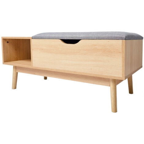 Banc entrée 1 tiroir et 1 casier en bois et assise polyester gris 100x40x45cm (1/3)