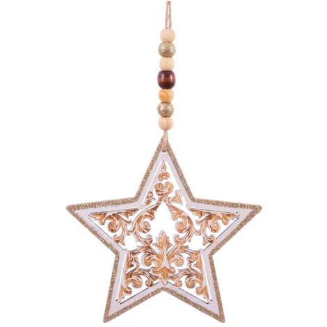 Décoration sapin de noël étoile en bois et perles (1/3)