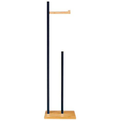Dérouleur papier WC + Stock sur pied en bois noir et bambou 19x19x71cm (1/3)