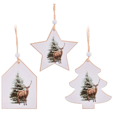 Décoration sapin de noël en bois cerf et sapin - Set de 3 (1/3)