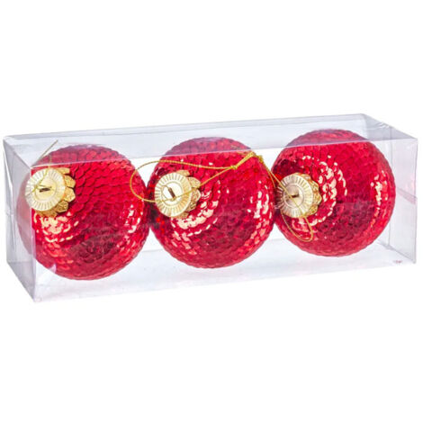 Set de 3 boules de Noël rouges écailles mousse - 8cm (1/3)