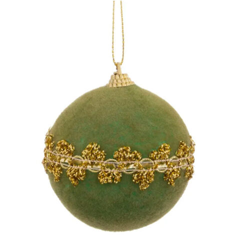 Boule de Noël velours vert et doré 8cm (1/3)