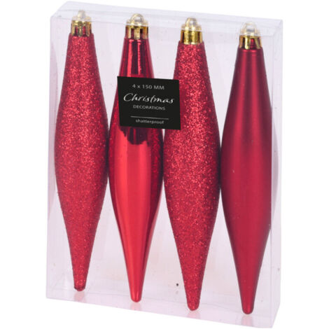 Set de 4 boules de Noël stalactites rouges - 4x15cm (1/3)