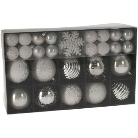 Set de 50 boules de Noël blanches et argentées (1/3)