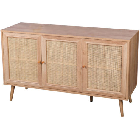 Buffet 3 portes en bois MDF et rotin – Dimensions 120x39x70cm – Style contemporain pour salon ou salle à manger (1/3)