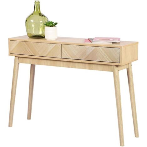Console en bois 2 tiroirs 100x30x75cm – Système de fermeture Shelby – Finition beige élégante – Montage facile – Urban Living