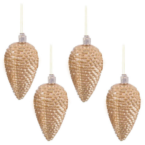 Set de 4 décoration de Noël à suspendre pomme de pin doré 5x5x9cm (1/3)