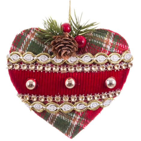 Décoration sapin de noël classique coeur tissu 11x4x12cm (1/3)