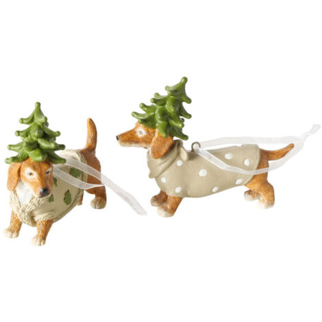 Set de 2 suspensions de Noël chiens céramique 8x3.5x10cm (1/5)