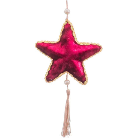 Décoration sapin de noël à suspendre étoile tissu rouge et doré  5x5x9cm (1/3)