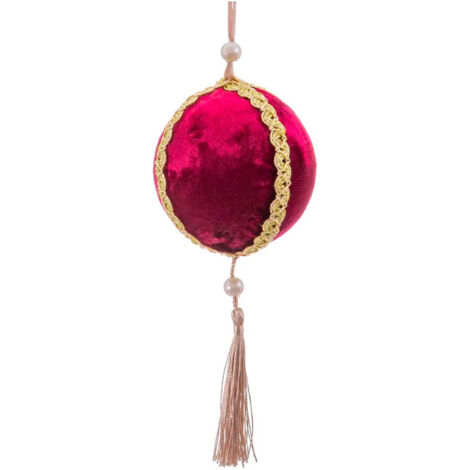 Boule de sapin de noël classique ronde tissu rouge et doré 5x5x9cm (1/3)