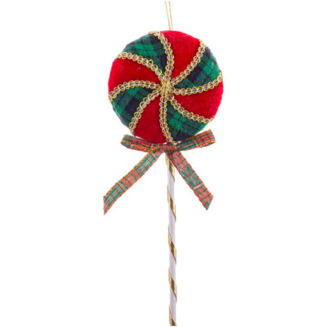Décoration sapin de noël à suspendre sucette tissu 8.5x1.5x24cm (1/3)