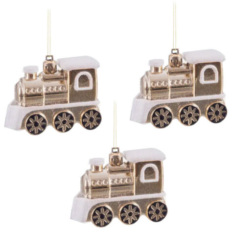 Set de 3 décoration de Noël à suspendre train doré 8x3x6cm (1/3)