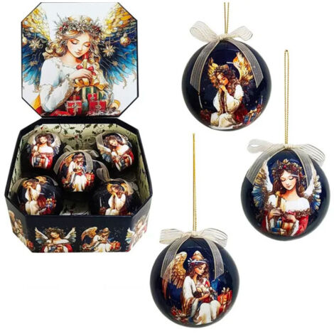 Coffret de 5 boules de Noël rétro anges 7.5cm (1/3)