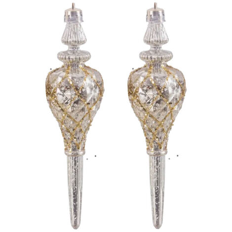 Set de 2 décoration de Noël à suspendre stalactites or et argent 4x4x15cm - 4x15cm (1/2)