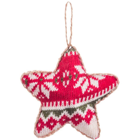 Décoration sapin de noël classique étoile tricot rouge 11x4x11cm (1/3)