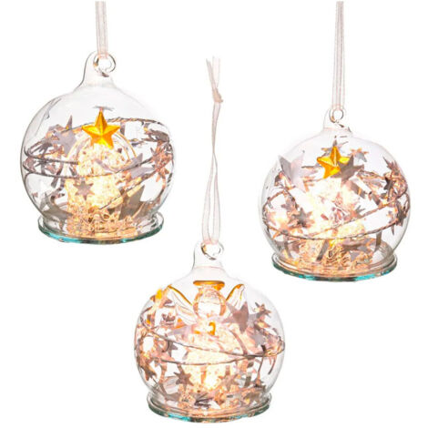Set de 3 boules de Noël lumineuses en verre 6cm (1/3)