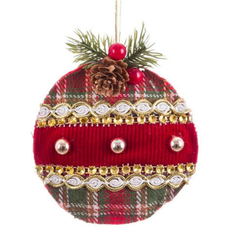 Décoration sapin de noël classique boule tissu 9x4x11cm (1/3)