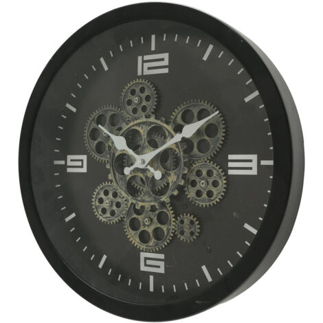 Horloge Murale Ronde Métal Noir Rouages - Diamètre 38cm (1/4)