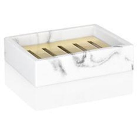 Porte Savon Rectangulaire en Résine Effet Marbre Blanc et Métal Doré (1/2)