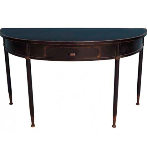Console Classique Demi-Lune en Métal Noir Vieilli avec Tiroir (1/3)