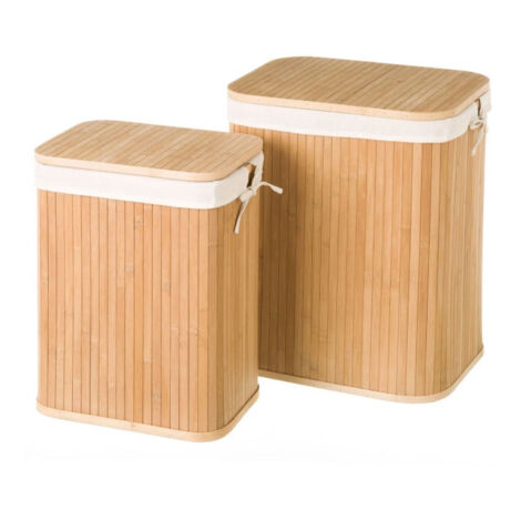 Set de 2 Paniers à Linge Rectangulaires Bambou Intérieur Tissu (1/4)